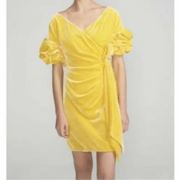 Fame And Partners Free People Velvet Yellow Mini Dress Size‎ 0 - Picture 1 of 11